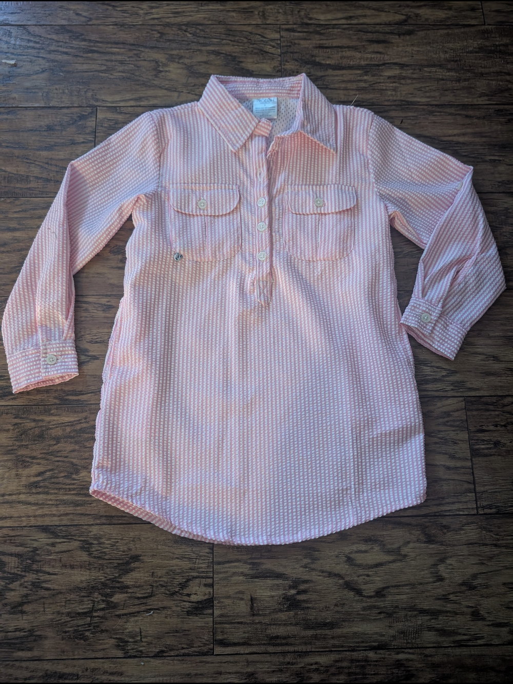 Prodoh Girls Pink Seersucker Long Sleeve Fishing  Dress